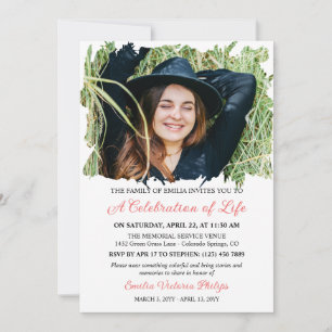 Warm Pink Brushed Borders Photo Life Celebration Invitation