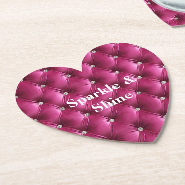 Warm Pink Faux Velvet Paper Coaster (Angled)