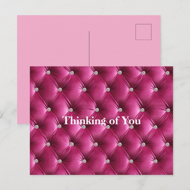 Warm Pink Faux Velvet Thinking of You Postcard (Front/Back)