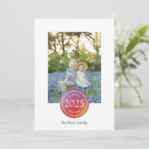 Warm Pink Simple Gradient Dot New Year Photo Holiday Card