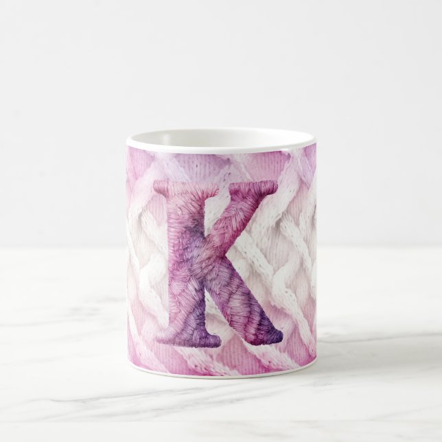 Warm Pink White Purple Letter K Coffee Mug (Center)