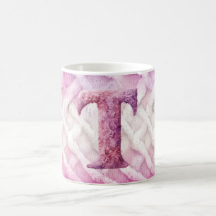 Warm Pink White Purple Letter T Coffee Mug