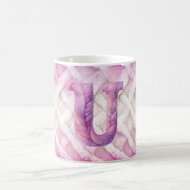 Warm Pink White Purple Letter U Coffee Mug (Center)