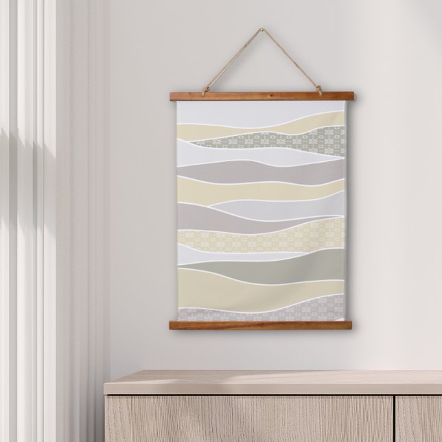 Warm Pink Yellow Green Curved Stripe Abstract Wave Hanging Tapestry (Creator Uploaded)