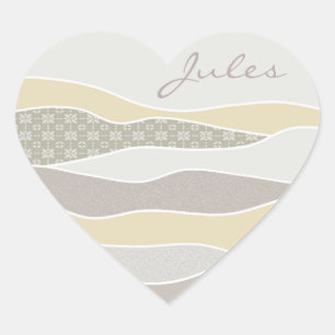 Warm Pink Yellow Green Curves Abstract Waves Name Heart Sticker