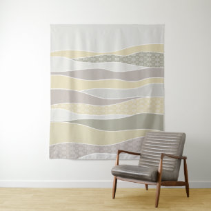 Warm Pink Yellow Green Curves Abstract Waves Tapestry