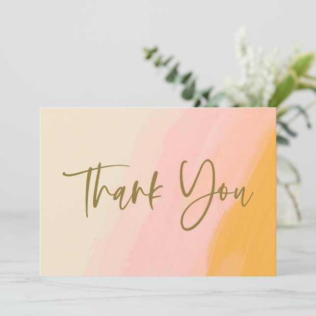 Warm Pink Yellow Pastel Modern Elegant Blank Thank You Card (Standing Front)