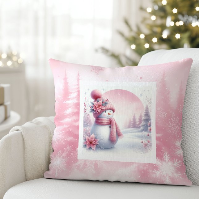 Warm Pinkmas Forest Snowman Christmas Pillow Gift (Warm Pinkmas Forest Snowman Christmas Pillow Gift)