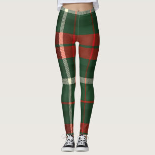 Warm Plaid Design in Red, Green, and White Leggings