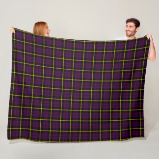 Warm Plum purple plaid black gold stipe tartan Fleece Blanket