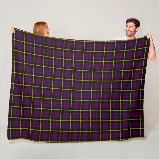 Warm Plum purple plaid black gold stipe tartan Fleece Blanket (In Situ)