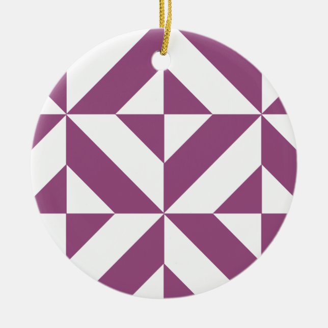 Warm Purple Geometric Deco Cube Ceramic Tree Decoration (Front)