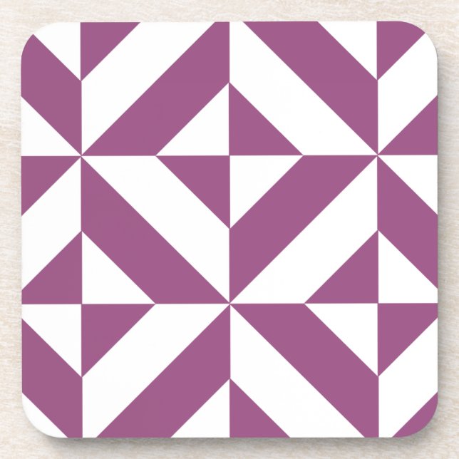 Warm Purple Geometric Deco Cube Coaster (Front)