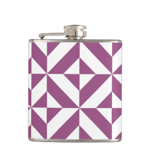 Warm Purple Geometric Deco Cube Hip Flask