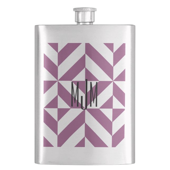 Warm Purple Geometric Deco Cube Hip Flask (Front)
