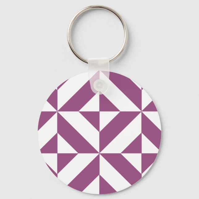 Warm Purple Geometric Deco Cube Key Ring (Front)