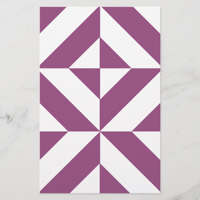 Warm Purple Geometric Deco Cube Stationery (Front)