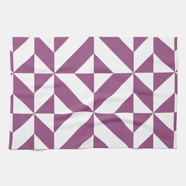 Warm Purple Geometric Deco Cube Tea Towel (Horizontal)
