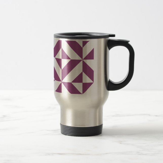 Warm Purple Geometric Deco Cube Travel Mug (Right)