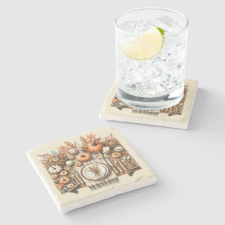 Warm Red and Orange Farmhouse Thanksgiving Stone Coaster