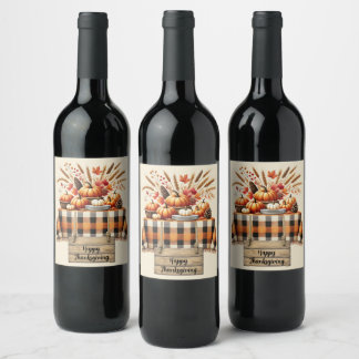 Warm Red and Orange Farmhouse Thanksgiving Wine Label