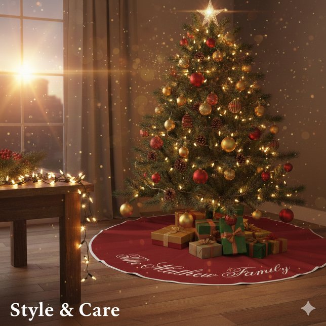 Warm Red Custom Name Holiday Tree Skirt Decoration (Warm Red Custom Name Holiday Tree Skirt Decoration)