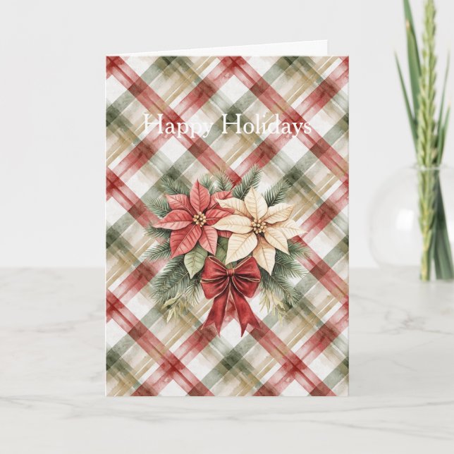 Warm Red Green Cream Christmas Floral Card (Front)