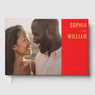 Warm Red Modern Photo Guest Book