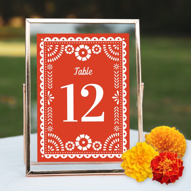 Warm Red Papel Picado Wedding Table Number (Creator Uploaded)