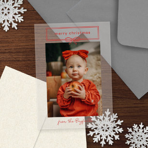 Warm Red Pretty Bow Photo Merry Christmas Acrylic Invitations