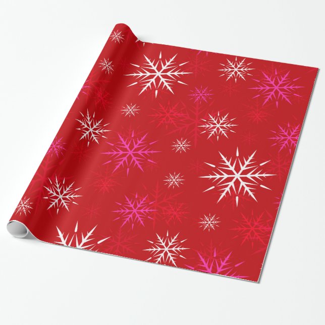 Warm Red Snowflake Wrapping Paper (Unrolled)
