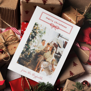 Warm Red White Pretty Bow Photo Merry Christmas Holiday Card