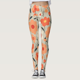Warm Retro Floral Pattern Leggings