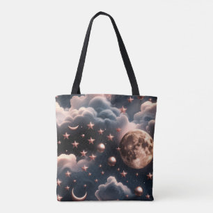 Warm Rose Gold Celestial Moon Phases Tote Bag