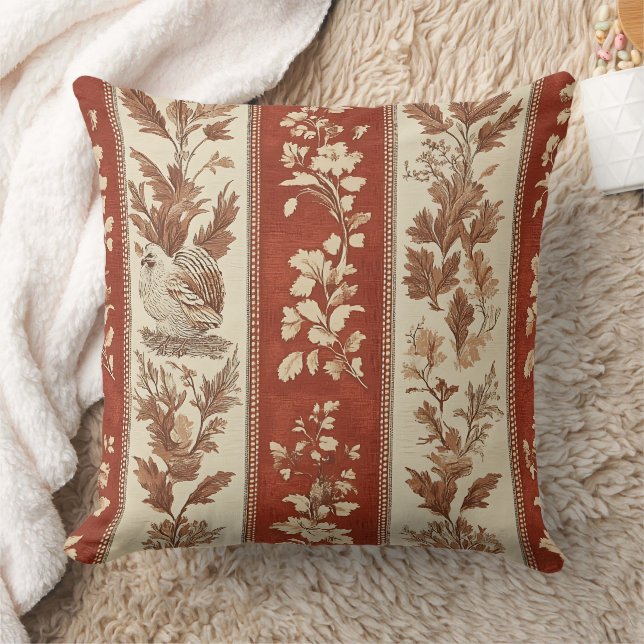 Warm Rust Hen Toile French Country Pattern Cushion (Blanket)