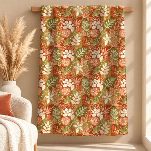 Warm Rust Terracotta Boho Floral Blanket