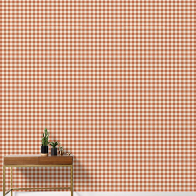 Warm Rustic Autumn Brown Cosy Chequerboard Pattern Wallpaper (Hallway)