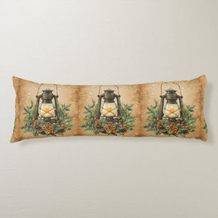 Warm rustic lantern Christmas holly pine winter Body Cushion
