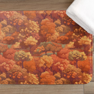 Warm Rustic Watercolor Fall Trees Boho Aesthetic Bath Mat