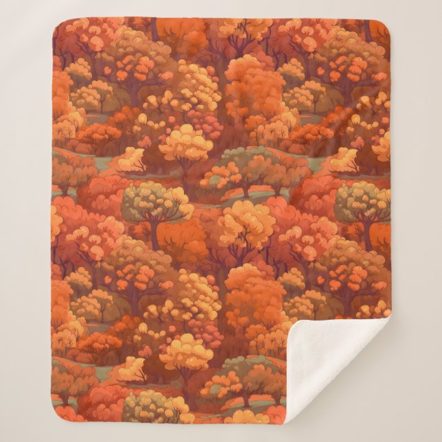 Warm Rustic Watercolor Fall Trees | Boho Aesthetic Sherpa Blanket (Front)