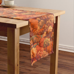 Warm Rustic Watercolor Fall Trees   Boho Aesthetic Short Table Runner