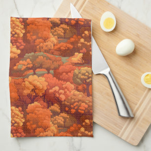 Warm Rustic Watercolor Fall Trees Boho Aesthetic Tea Towel
