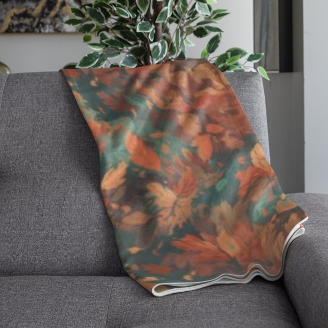 Warm Rustic Watercolor Leaves - Boho Aesthetic Fleece Blanket (Creator Uploaded)