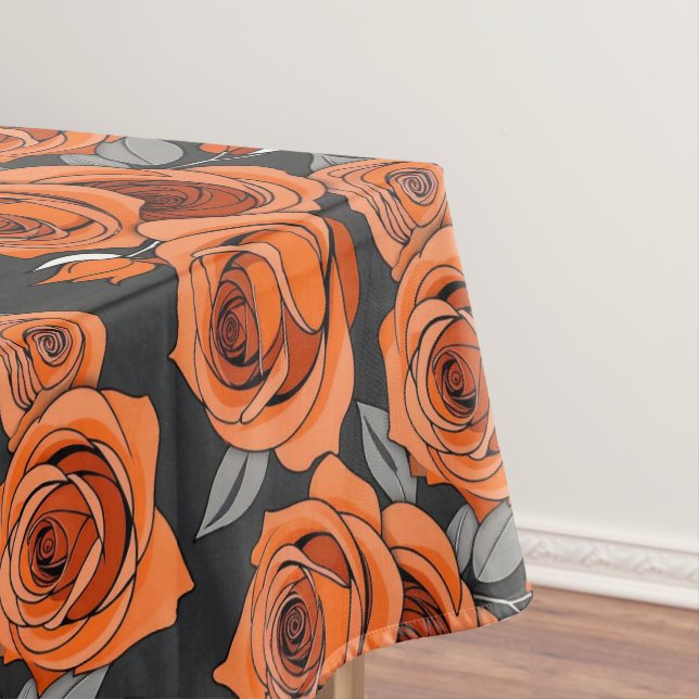 Warm Rusty Orange Roses Tablecloth (In Situ)