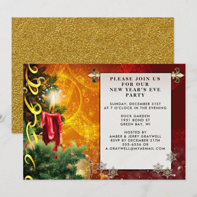 Warm Seasonal New Year’s Eve Party Invitation Card (Front/Back)