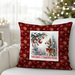 Warm snowy forest festive baby fawn scene kids  cushion