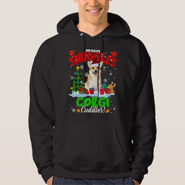 Warm Snuggles Corgi Cuddles Xmas Tree Plaid Santa  Hoodie (Front)