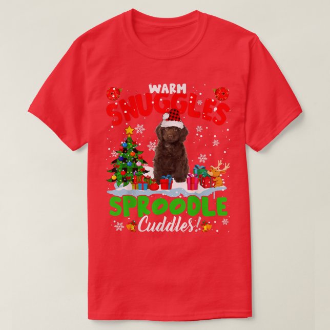 Warm Snuggles Sproodle Cuddles Xmas Tree Plaid San T-Shirt (Design Front)