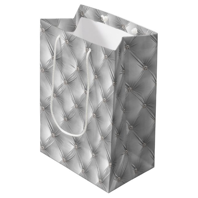 Warm Soft Grey Chic Faux Velvet Medium Gift Bag (Front Angled)