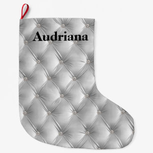 Warm Soft Grey Faux Velvet Large Christmas Stocking